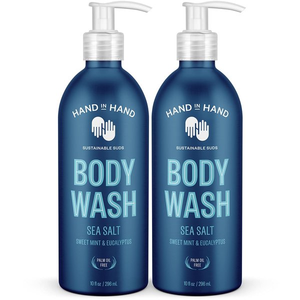 Hand in Hand Body Wash, Gentle Cleanser For All Skin Types, 10 Fl Oz, Sweet Mint & Eucalyptus, Sea Salt Scent, 2 Pack