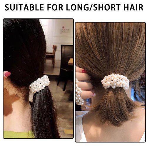 3 Pcs White Pearl Hair Bands for Women Girls, Pearl Bead Elastic Band Pearl Hair Elastic Pearl Hair Bands Ties for Women Ponytail Holder and Beauty and Personal Care