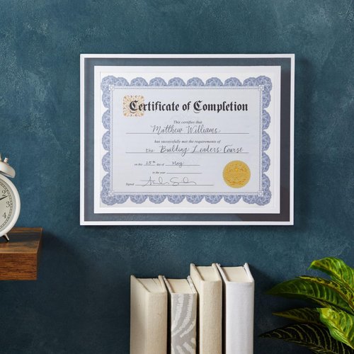 Best Paper Greetings 48 Sheets Blue Floral Certificate of Completion Paper for Printing with Gold Foil Sticker Seals - Customizable with Border for Graduation, Diploma, Awards (8.5 x 11 in)