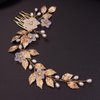 Rumtock Gold Leaves Flower Hair Comb for Wedding Brides Handamade Hair Piece with Pearl Beads Banquet Prom (Gold)