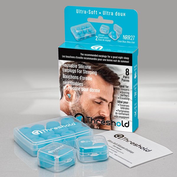 Soft Silicone earplugs for Sleeping, Swimming, Travel, Working, Studying, snoring, moldable, Reusable, Waterproof, Noise Reduction, 8 Pairs Premium Pack, Light Blue
