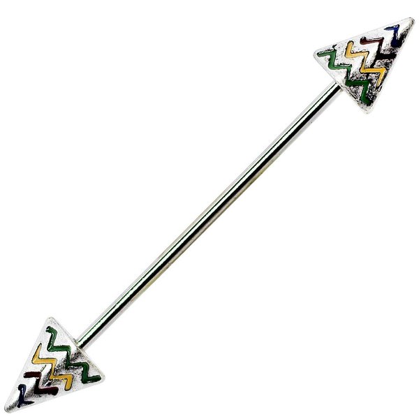 Pierce2GO 14G 38 MM Stainless Steel Rainbow Chevron Arrow Industrial Barbell Ear Piercing Bar 1 1/2