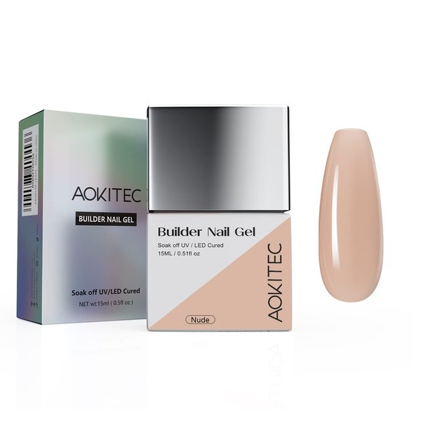 7-in-1 Gel Builder Aokitec 15ML Building Nail Gel Polish For Strengthener Gel,Extension Gel,Rhinestone,Base Coat,False Nail Tips Glue Gel in a Bottle With Brush Soak Off UV LED Gel Nail