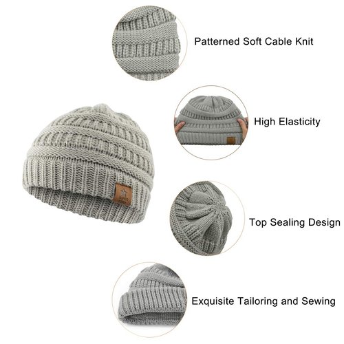 Durio 0-2 years Warm Winter Baby Beanies for Boys Soft Thick Cozy Knitted Toddler Infant Winter Hat Babies Caps 3 Pack Black & Light Grey & Black White