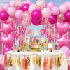 Jobkoo Pink Birthday Decorations for Girls, Hot Light Pink Balloon Garland Arch Kit Baby Bright Pink Happy Birthday Banner Foil Curtain Heart Star Foil Party Balloons for Princess Birthday Party Decor