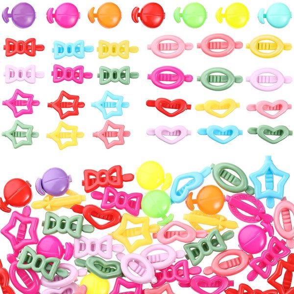 50 Pieces Plastic Barrettes Self Hinge Barrettes for Girl Mini Flower Bow Hair Colorful 80s 90s Cute Clip Multi Design Plastic Barrette Hair Pin in Candy Heart Star Shape Accessory (Classic Style)