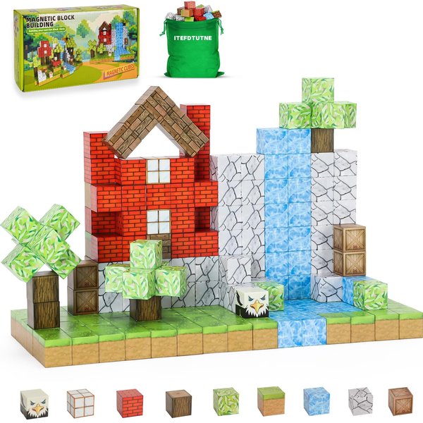 ITEFDTUTNE Magnetic Blocks - 48PCS Magnets Building Blocks World Set for Kids Ages 3-5 5-7 8-12, Magnetic Tiles Magnetic Blocks Games Preschool Toys for 3 4 5 6 7 8 Year Old Girls Boys Gifts