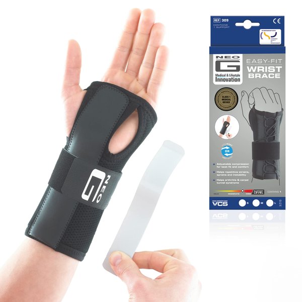Neo-G Easy-Fit Wrist Brace for Carpal Tunnel – Hand Splints for Strains, Sprains, Instability, Tenosynovitis, Wrist Brace for Tendonitis - Right or Left - L - Class 1 Medical Device