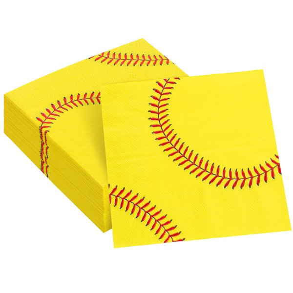 ADXCO 48 Pack Softball Paper Napkins 13 x 13 Inches Softball Disposable Napkins Paper Cocktail Napkins Sports Themed Party Napkins for Birthday Party, Softball Theme Party Supplies