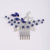Teyglen Silver Leaf Headpiece Royal Blue Crystal Wedding Hair Comb Pearl Rhinestone Hair Piece for Bridal Wedding Hair Accessories for Women (Blue)
