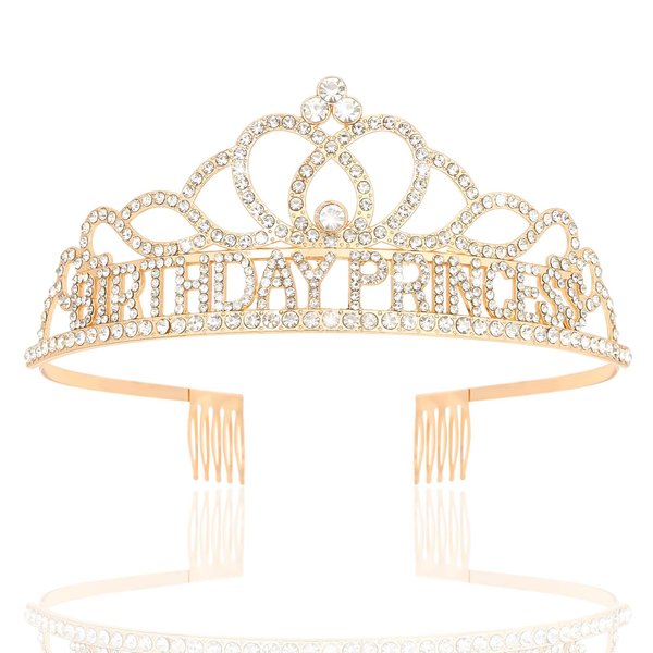 CIEHER Gold Birthday Princess Crown for Girls Women Princess Birthday Decorations Princess Birthday Gifts Princess Party Favors