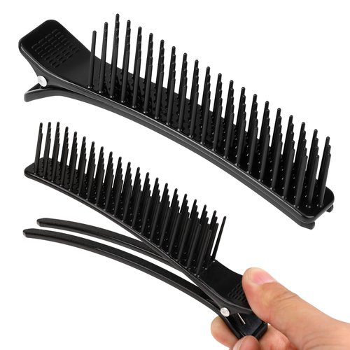 Hair Sectioning Clips, 2 PCS Alligator Hair Cutting Clips for Coloring Styling Professional Salon Tools Hairstylist Must Haves Hair Comb Clips Barber Supplies (Black)
