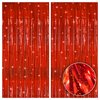 KatchOn, Iridescent Red Streamers Party Decorations - 3.2x8 Feet, Pack of 2 | Shiny Red Fringe Backdrop for Christmas Decorations | Red Christmas Backdrop | Red Backdrop for Red Party Decorations