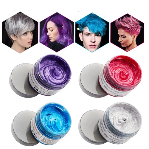4 Colors Hair Color Wax - 4 in 1 Sliver Blue Purple Pink Red, Temporary Hair Color for Party, Cosplay, Date, Halloween