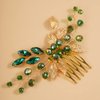 JWICOS Leaves Crystal Bride Wedding Hair Comb Hair Accessories with Beaded Bridal Hair Accessories for Brides and Bridesmaids (Gold Green)