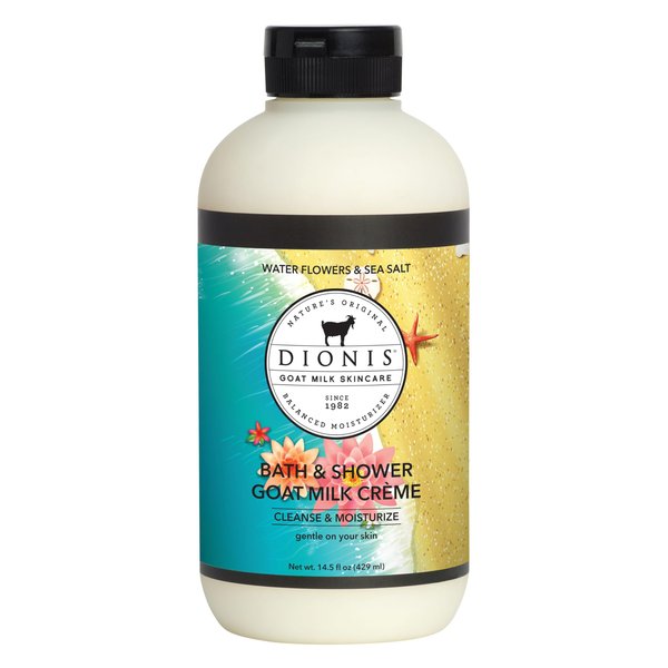 Dionis Goat Milk Skincare Water Flowers and Sea Salt Bath Soap & Liquid Shower Crème, Creamy Cruelty Free, Paraben Free Hydration Body Wash Cleanser, Soap Moisturizer For Sensitive Skin, 14.5oz Bottle