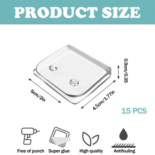 15 Pcs Shower Curtain Clips Transparent Self Adhesive Shower Splash Guard Holder for Shower Liners Curtains,Easy to Install, No Tools Required (Clear)