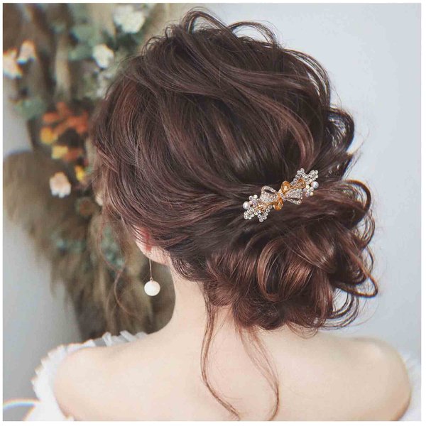 Aneneiceera Wedding Crystal Hair Clip Gold Rhinestone Hair Barrette Cz Head Clip Bride Hair Clip Crystal Wedding Headpieces Bridal Hair Accessories for Women and Girls