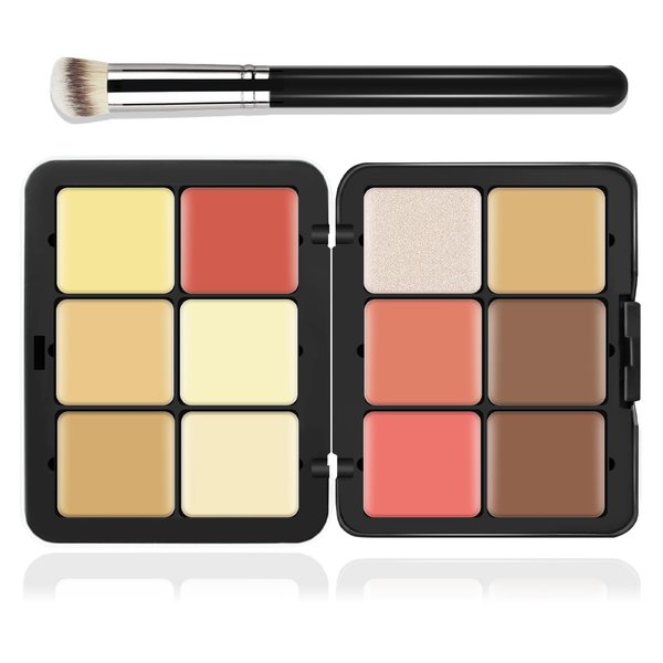 LSxia 12 Colors Cream [Blush+Contour+Concealer+Highlighter] Makeup Palette for Cheeks - Multi-functional Makeup Palette with Brush, Natural Matte Long Wearing, Waterproof Blendable Face Makeup Palette (#05)