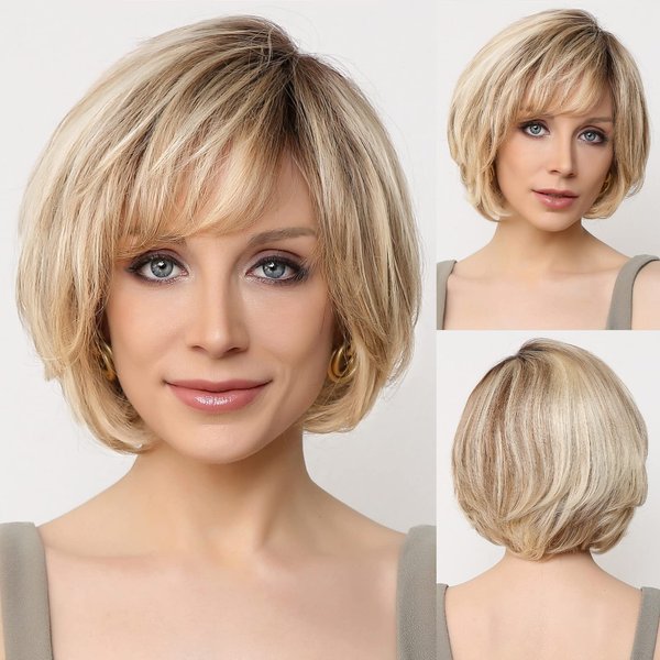 EMMOR Hand-Tied Lace Front Wig, 100% Human Hair Wigs for Women Natural Layered Wig, Wavy Different Style for White Women - P4/6/18