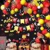 Cartoon Mouse Balloon Arch 125pcs Mouse Birthday Decorations-Red Black Yellow Balloon Garland, Birthday Banner, Mouse Theme Foil Fringe Curtains For Mouse Birthday Party Supplies