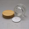 2Pcs 50ml Clear Empty Refillable Glass Bottles Round Cosmetic Jars Container Storage Pot with Natural Bamboo Lids and Sealing Inner Liner for Face Cream, Samples, Balms, Makeup Emulsion Beauty Case