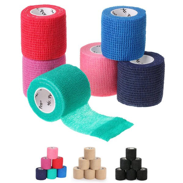 Mr. Pen- Self Adhesive Bandage Wrap, Assorted Colors, 2" x 5 Yards, 6 Pack, Elastic, Self Stick, Stretch, Self Adherent, Medical Bandage Wrap