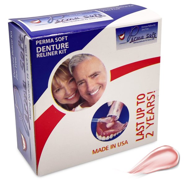 Perma Soft Denture Reliner Kit - Relines 2 Denture Plates - Semi Soft DIY Denture Liner for Upper and Lower