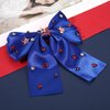 4th of July Hair Bows for Women Silky Satin Blue Bows Red White and Blue Accessories American Flag Star Patriotic Hair Ribbon Bow Clips 4th Of July Hair Accessories Outfits Gifts Party Favors (Blue)