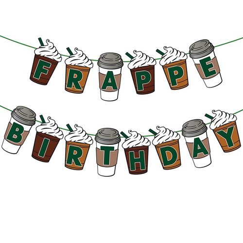 Frappe Coffee Birthday Decorations Pre-Strung Party Banner Frappe Coffee Cafe Party Supplies Favors