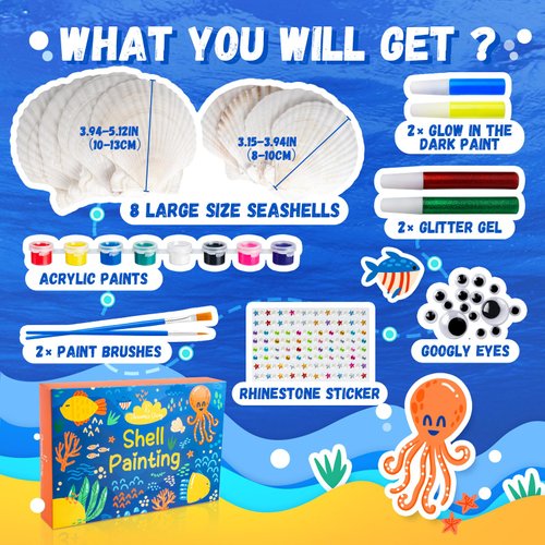 Eleanore's Diary Kids Seashell Painting Kit, Arts & Crafts Painting Gifts for Boys Girls, DIY Creative Craft Activities Toys for Age 5 6 7 8 9 10 11 12 Year Old, Birthday Christmas Party Idea Gifts