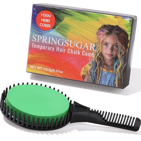 SPRINGSUGAR Green Temporary Hair Chalk Comb, Washable Hair Color Dye for Girls Kids Adults Birthday Halloween Christmas Cosplay Festivals Hair DIY Party