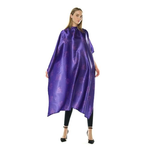 Betty Dain Zodiac Styling Cape, 45" W x 65" L, Lightweight Polyester, Water Resistant, Adjustable Snap Closure, Purple Color, Zodiac Signs Pattern Design