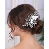 Rumtock White Flower Hair Comb with Rhinestones Hair Piece Wedding Bridal Handmade Hair Jewelry