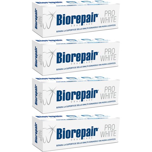 Biorepair: "Pro White" Whitening Toothpaste with microRepair - 2.5 Fluid Ounce (75ml) Tubes (Pack of 4) [ Italian Import ]