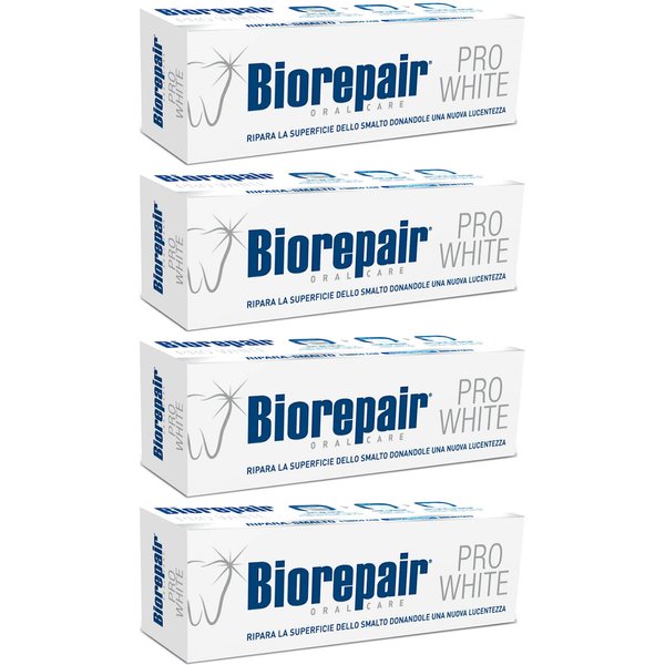 Biorepair: "Pro White" Whitening Toothpaste with microRepair - 2.5 Fluid Ounce (75ml) Tubes (Pack of 4) [ Italian Import ]