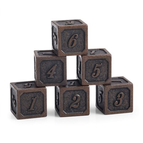 DNDND Ancient Copper D6 Metal Dice Set, Metal Dice 6 Sided Set of 6 Solid Metallic Dice with Free Black Velvet Bag for D&D Pathfinder Shadowrun or GURPs