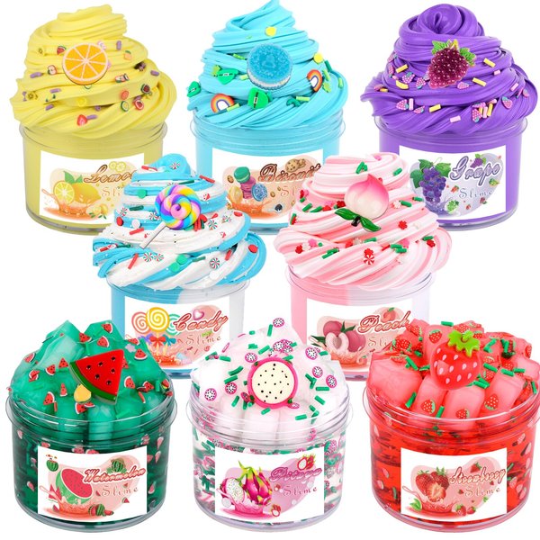 8 Pack Scented Slime kit with 3 Clear Slime and 5 Butter Slime,Super Soft Non-Sticky,Jelly Cube Crunchy Crystal Slime, Birthday Party Favor,Stress Relief Toy for Kids Education