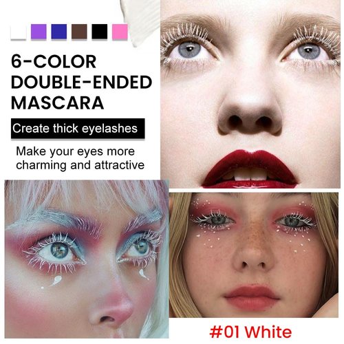 Colored Colorful Waterproof Mascara for Eyelashes Set,Blue White Black Brown Purple Long lasting Charming Voluminous Cruelty Free Vegan Eye Makeup (B-1Pc 01#WHITE, B)