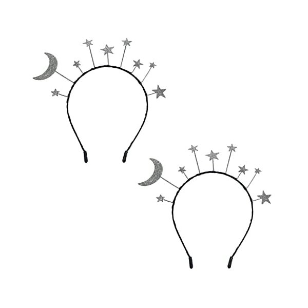 FUWQWKUI 2 Pack Cute Moon Star Headband Glitter Star Headband Party Hair Accessories for Festive Birthday Wedding Party