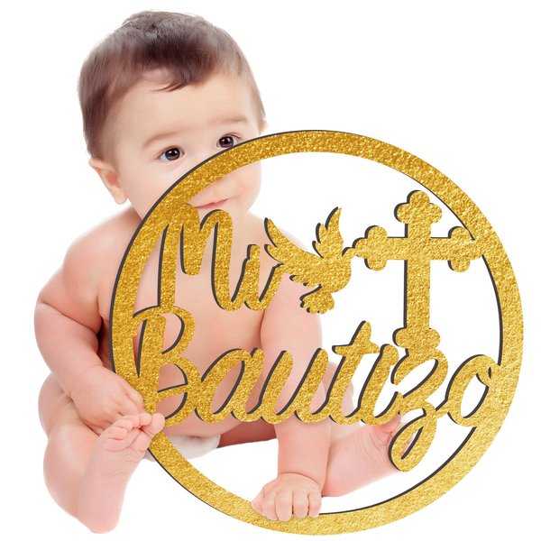 Wooden Mi Bautizo Sign Baby Shower Supplies Wood Mi Bautizo Decorations Mi Bautizo Decorative Hanging Ornaments Bautizo Wall Pediments for First Communion Party Gender Reveal Backdrop (Gold)