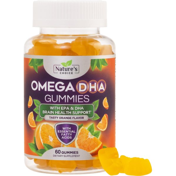 Omega 3 Fish Oil Gummies - Triple Strength Omega 3 Fish Oil Gummy Vitamins with High Absorption EPA & DHA Fatty Acids, Burpless Fish Oil Supplement, Nature's Heart Health, Orange Flavor - 60 Gummies