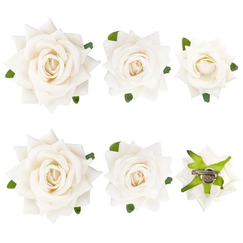 Ahoney 6 Pieces White Flower Hair Clips for Women Girls Hair, 3 Sizes Floral Alligator Clips Boho Flowers Hair Pins Brooch Headpieces for Wedding Beach Hair Decor (White)