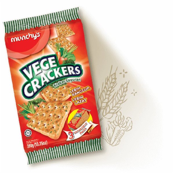 Munchy's Crackers 3 Convenient Packs 375g/390g (Vege, 12 Pack)