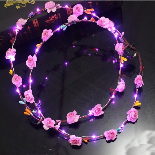YADIRF Led Light Women Flower Girl Headband Glow Blinking Crown Hair Wreath For Halloween Cosplay Holiday Wedding Party (Pink)