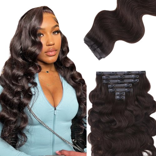 IDN BEAUTY Seamless Clip In Hair Extensions Human Hair Dark Brown Real Remy Virgin Human Hair Seamless Clip Ins For Black Women PU Weft Invisible Edge Thick Soft Hair BW 110g 14 Inches