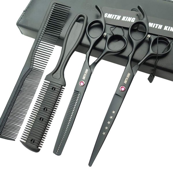 7.0 Inches Hair Cutting Scissors Set with Combs Lether Scissors Case,Hair cutting shears Hair Thinning shears For Personal and Professional (Black)