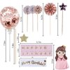 BlingABC Cute Girl Cake Topper 14Pcs, Little Girl Figure with Paper Fans Rose Gold Happy Birthday Banner Confetti Balloon Purple Star Decoration for Kids Birthday Baby Shower Party Supplies