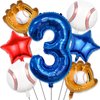 Baseball Balloons 3rd Birthday Decorations for Boys, Baseball Party Decorations Baseball Sports Theme Party Supplies, 40 inch Foil Number Balloons Number 3 Balloon Blue Red White Sports Balloon Kits