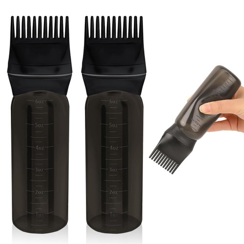 Root Comb Applicator, 6 Ounce Hair Oiling Applicator Bottle Applicator Brush Hair Dye Brush Applicator with Graduated Scale, Profssional Hair Care Supplies Hairdressing Coloring Styling Tool (2 Pack)